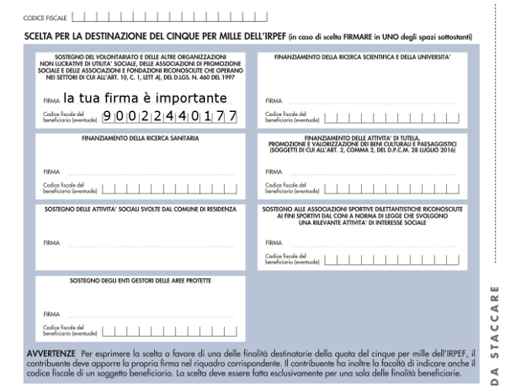 Cinque per mille modello UNICO